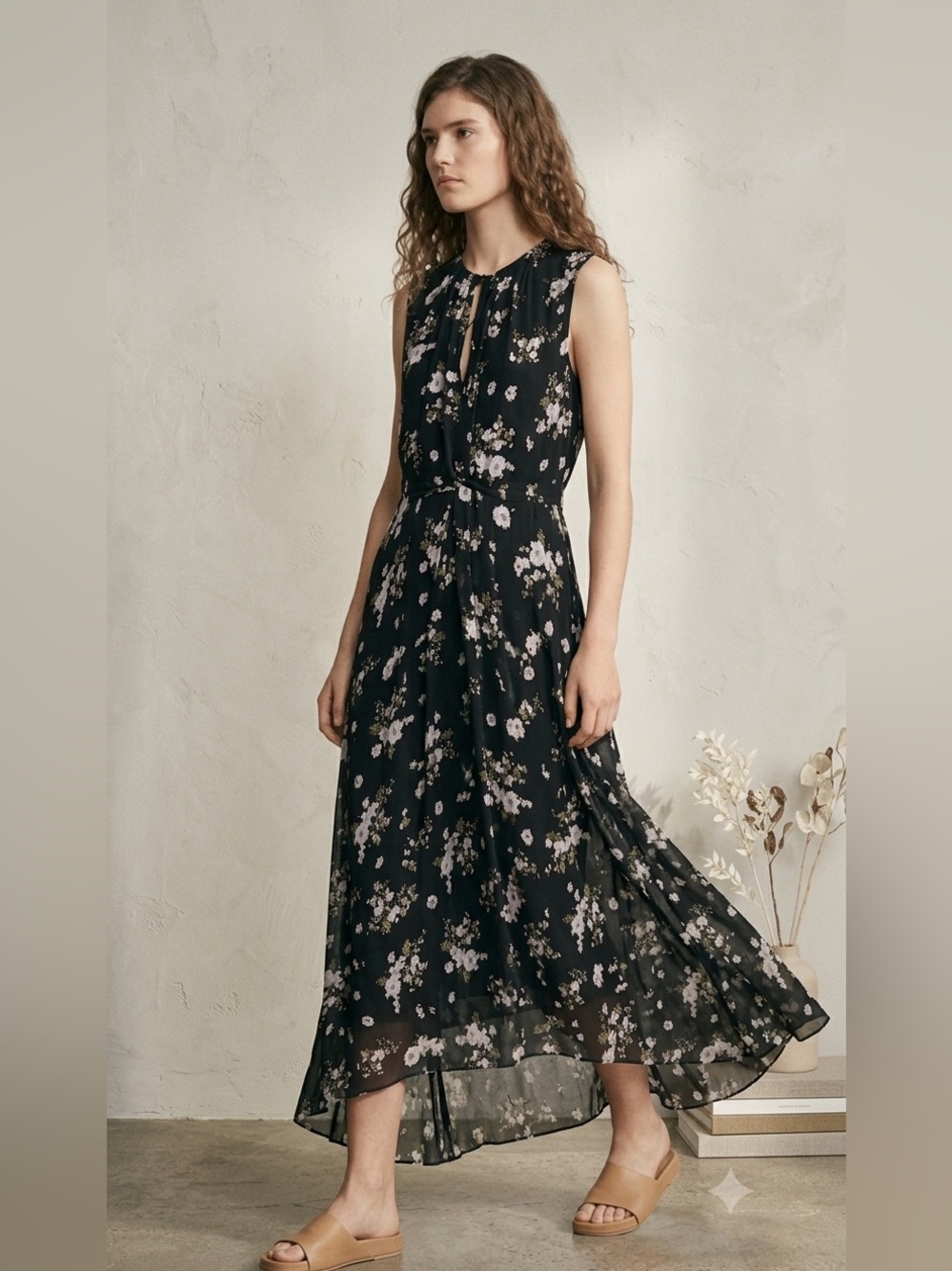 Vince 100% Silk Floral Twist Front High Low Dress Size M